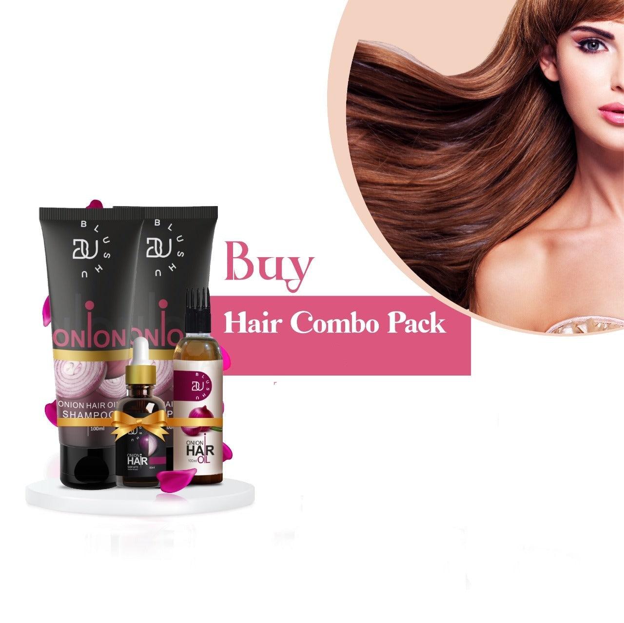 BlushU Onion Hair Care Combo | Hair Oil - Hair Serum - Shampoo - Conditioner - Blushu Cosmetics