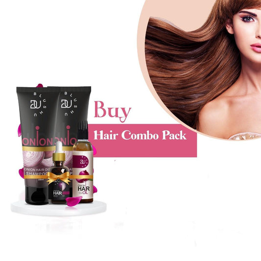 BlushU Onion Hair Care Combo | Hair Oil - Hair Serum - Shampoo - Conditioner - Blushu Cosmetics