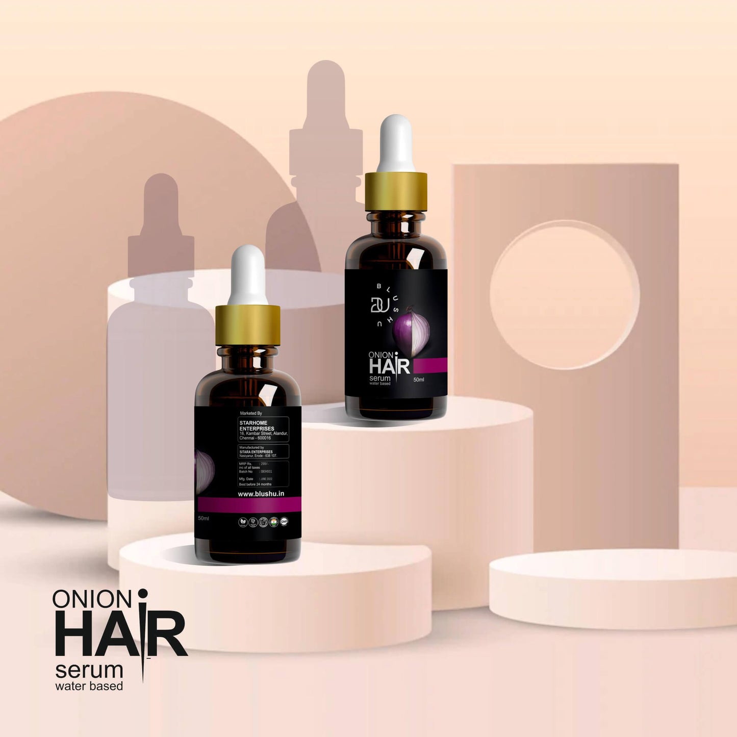 BlushU Onion Hair Care Combo | Hair Oil - Hair Serum - Shampoo - Conditioner - Blushu Cosmetics